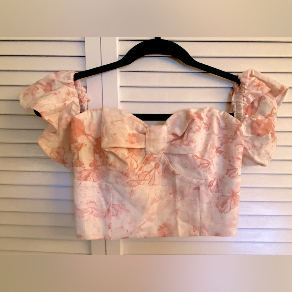 Express Bustier/Corset Cropped Top XS Linen Blend Antique Pink/White.